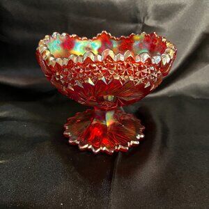 Fenton Orange Glass Carnival Pinwheel Iridescent Sawtooth Edge Candy Bowl Art